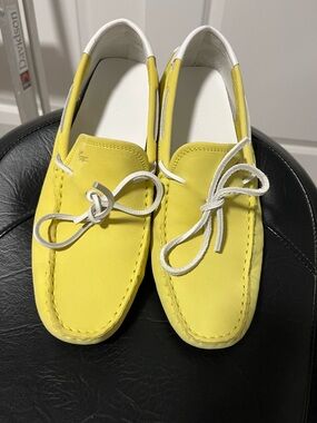 Lacoste Yellow Suede Boat Shoes with White Laces